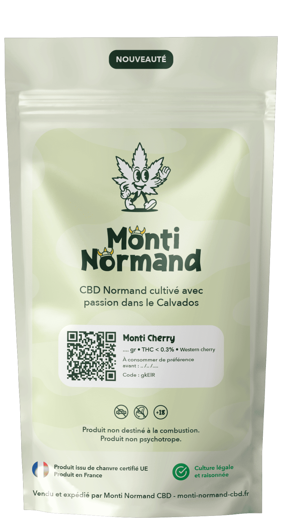Packaging de fleurs de CBD Normand qui s'appelle monti arizona et produit par Monti Normand CBD à Vire, proche de Saint-Lô