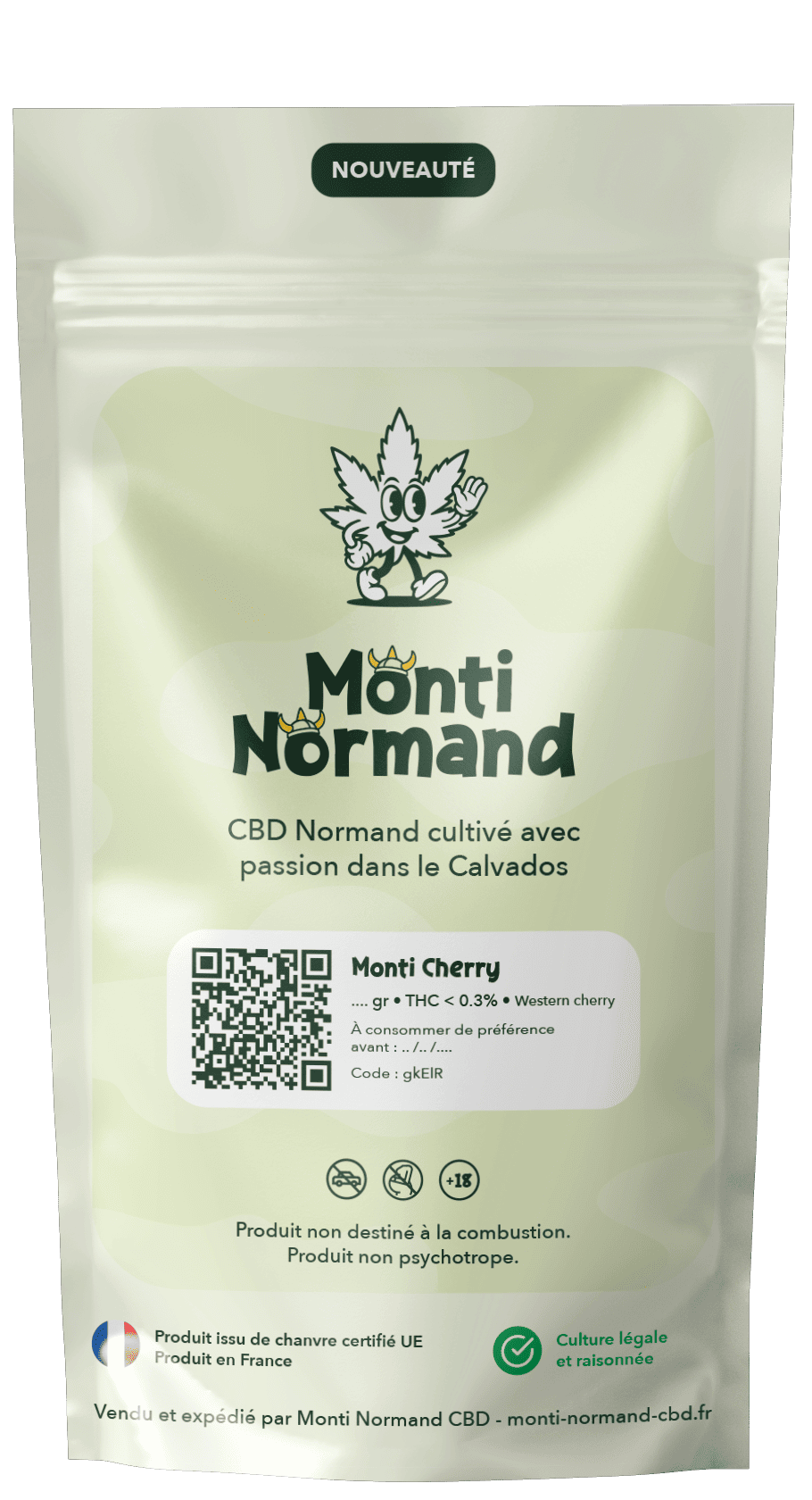Packaging de fleurs de CBD Normand qui s'appelle monti arizona et produit par Monti Normand CBD Ă Vire, proche de Saint-LĂ´